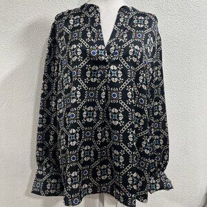 NEW Ann Taylor Factory Floral V Neck Blouse size XL Long Sleeve Carrier preppy